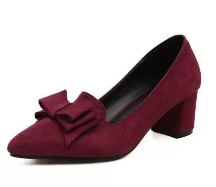 

Candy Color Women Pumps Shallow Color Women's Suede Block Knot Pointed toe Thick High Heels Shoes Working Shoes Big 41