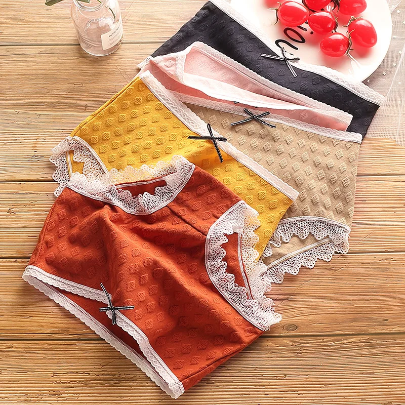

Women Cotton Underwear Sexy Lace Panties Ladies Bow Underpants Mid Waist Cotton Briefs Seamless Female Breathable Lingerie