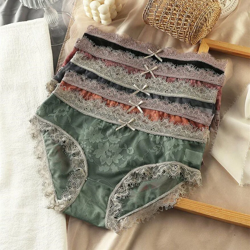 

Lace Panties For Women Cute Bow Underwear Sexy Mid Waist Female Briefs Fashion Underpant Breathable Female Intimates Lingerie