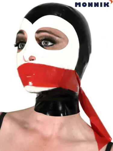 Черная белая красная латексная маска MONNIK с латексным капюшоном для очков