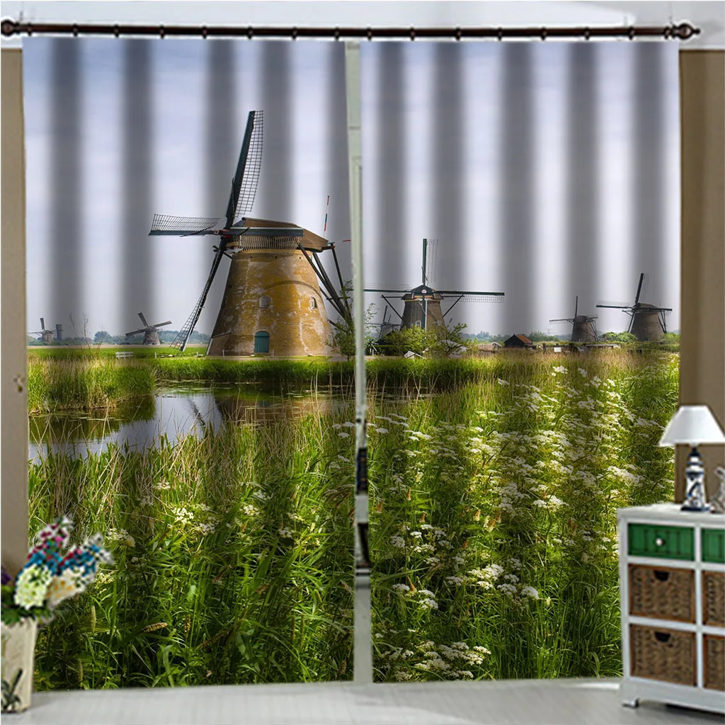 

European Style Ranch Pastoral Landscape Printing Blackout Curtains for Living Room Bedroom Kitchen Backdrop Curtains Home Decor