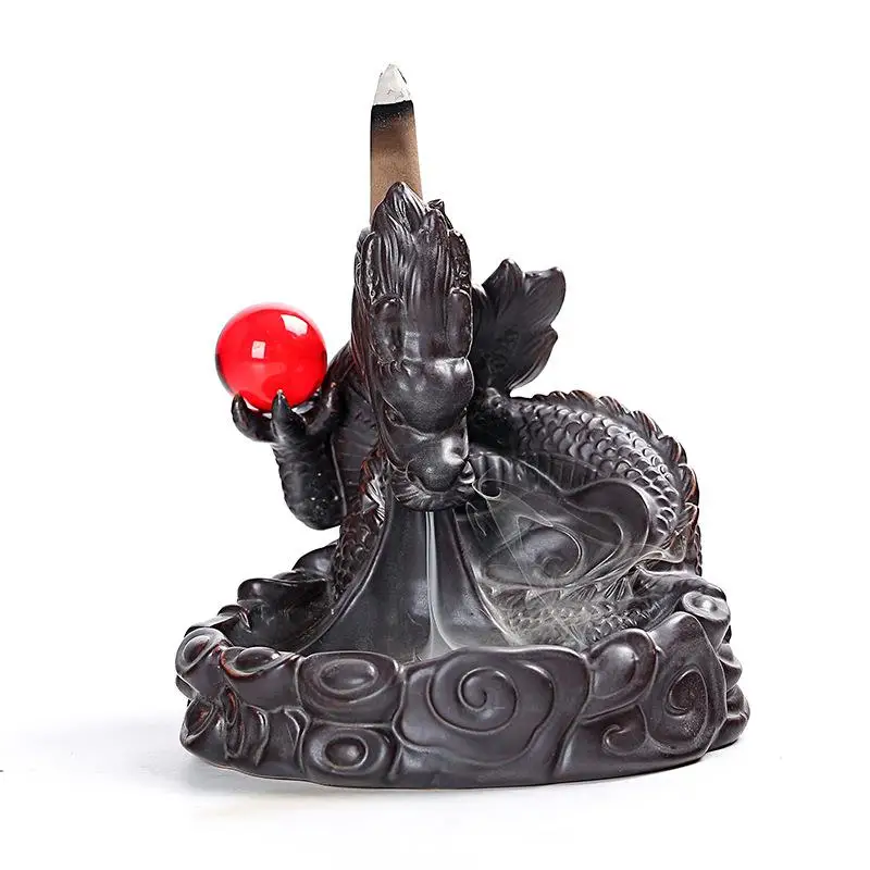

Ceramic Dragon Backflow Incense Burner With Ball Gift 20 Pcs Cones Smoke Waterfall Incense Sticks Holder Porcelain Censer Decor