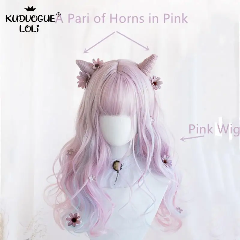 

Girls Cosplay Wigs Wavy Curly Hair Long Synthetic 65CM Bangs Lolita Sweet Blue Gradient Purple Pink Anime Party Women Harajuku