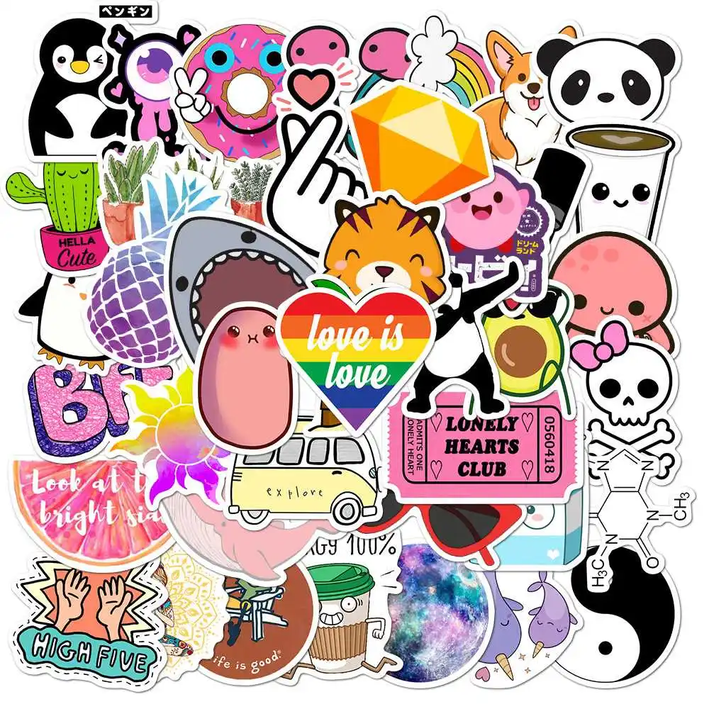 

50pcs/SET Cute Cartoon pattern Theme Sticker Waterproof Car Laptop Skateboard Surfboard Luggage Bicycle Kids Toy Home Decor