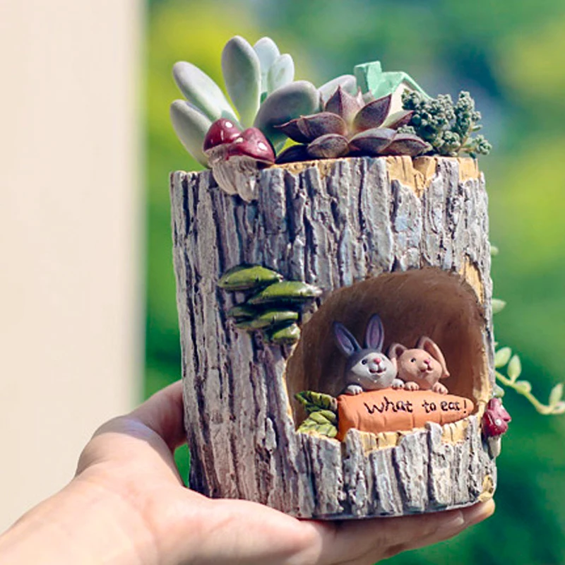 

Resin Desktop Cartoon Planters Home Garden Decoration Birthday GiftsCreative Tree House Animals Flower Pot Succulent Plant Pots