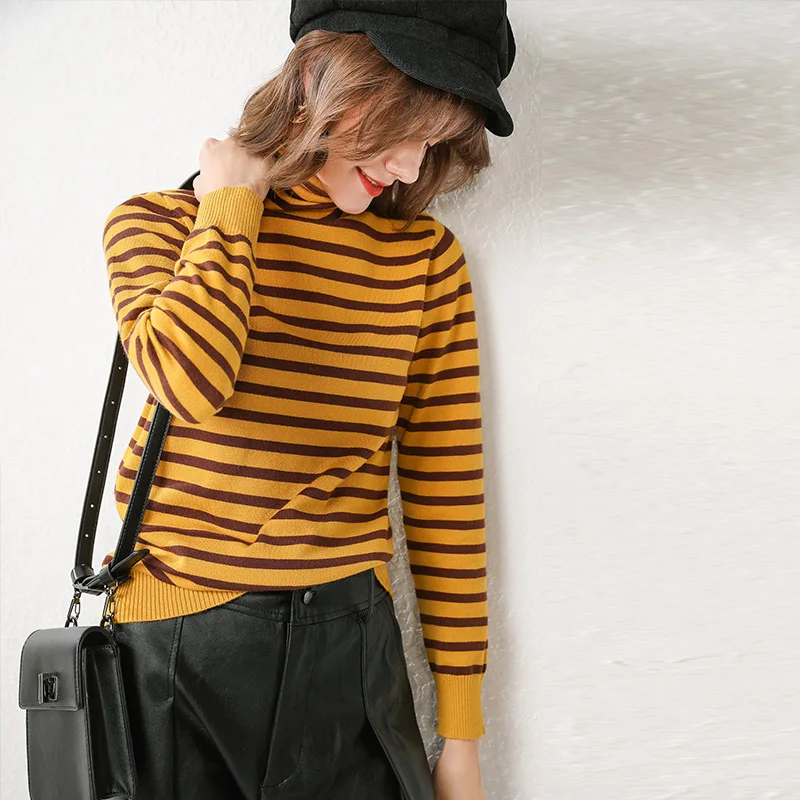 

adishree 2021 woman winter 100% Cashmere sweaters and auntmun knitted Pullovers High Quality Warm Female Patchwork Turtleneck