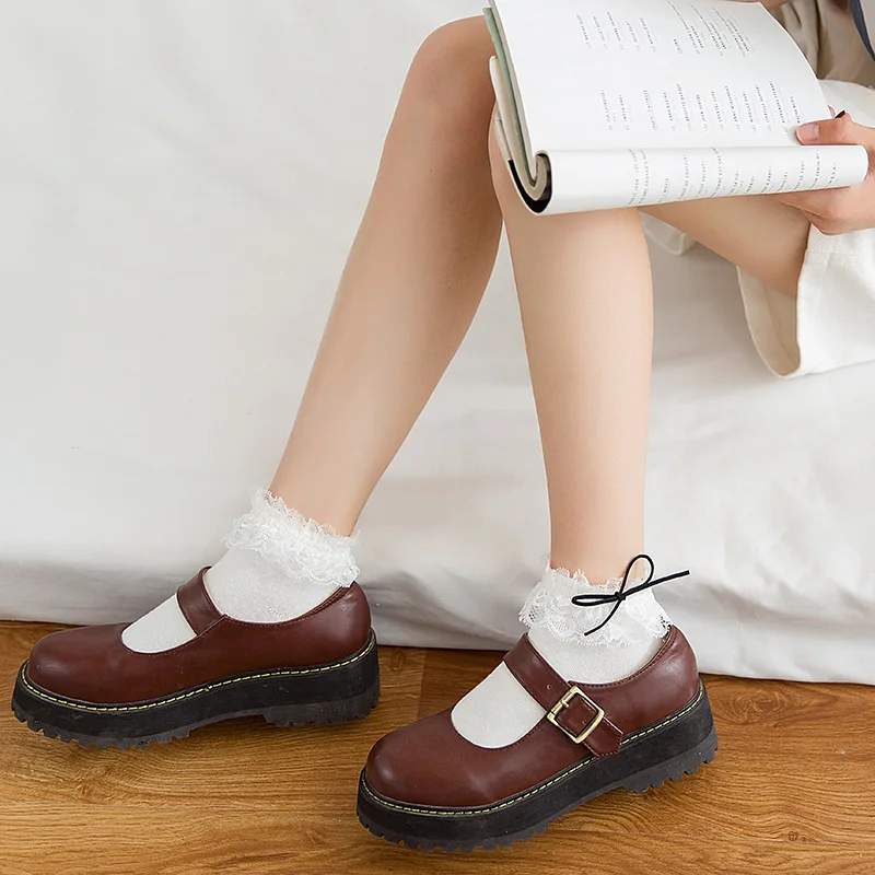 

2020 Fashion Female Socks Retro Cute Socks Harajuku Women Girls Ruffle Cotton Bowknot Lace Soft Princess Ankle Socks Short Sox
