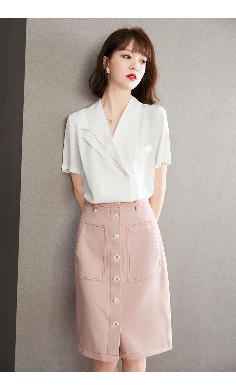 

Purple V-neck Short Sleeve Chiffon shirt women's new design in 2021