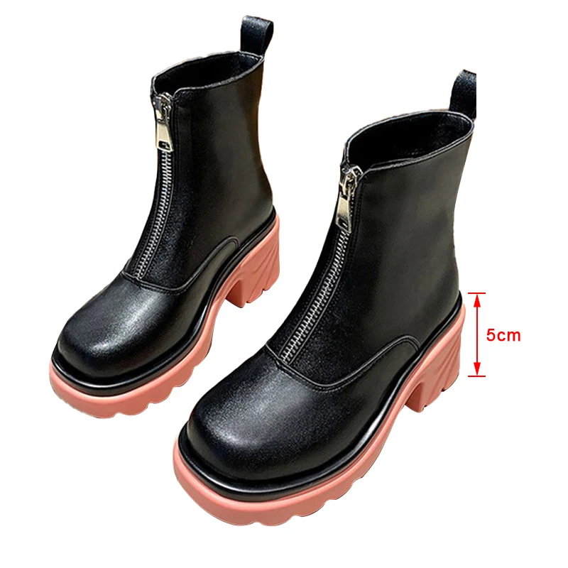 

MCCKLE Women's Boots Pu Leather Women Platform Chelsea Ankle Boots Ladies Mid Heels Modern Short Boot Female Autumn Shoes New