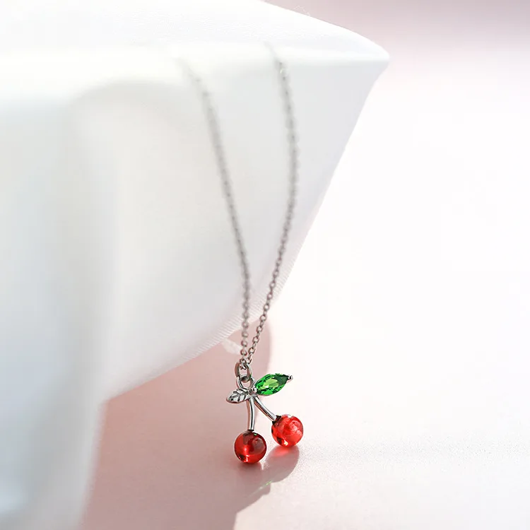 

REETI 925 Sterling Silver Red cherry Necklaces & Pendants For Women Fashion Lady Festival Gift Sterling-silver-jewelry