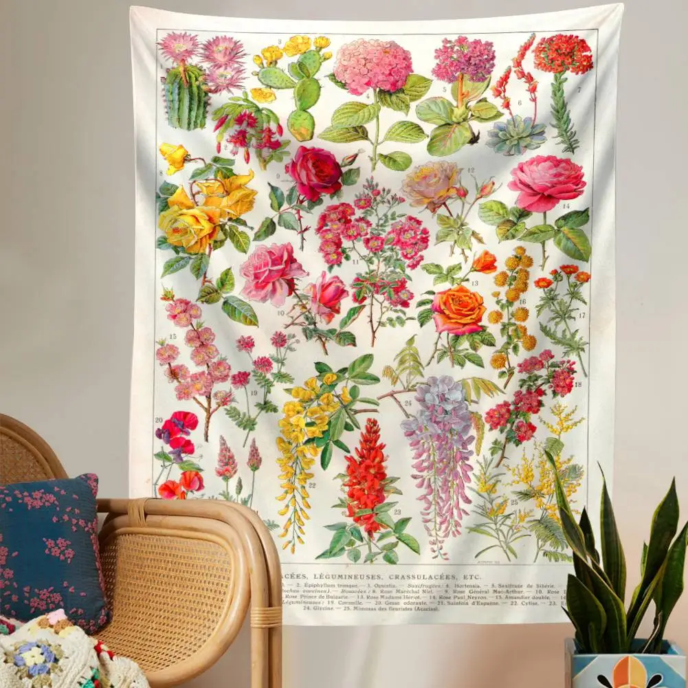 Цветочный ботанический гобелен настенные цветы Таблица цветов эстетические