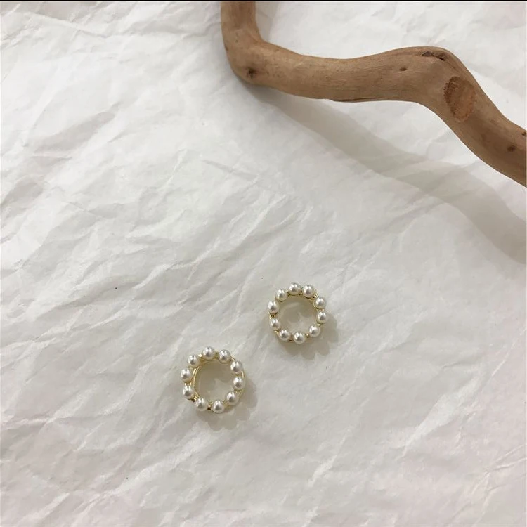 gold pearl Шикарные Серебряные Золотые геометрические открытые круглые серьги маленькие жемчужные клипсы на серьги без пирсинга минималистичные серьги-Каффы - Окраска металла: gold pearl