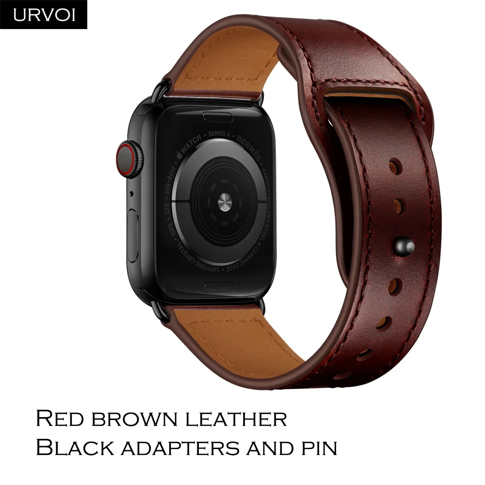 Red brown B URVOI ремешок для apple watch серии 5/4 3, 2, 1, ремешок для наручных часов iWatch, большие размеры 40-44 мм спортивный ремешок из натуральной кожи Swift Pin& tuck ручной работы - Band Color: Red brown B