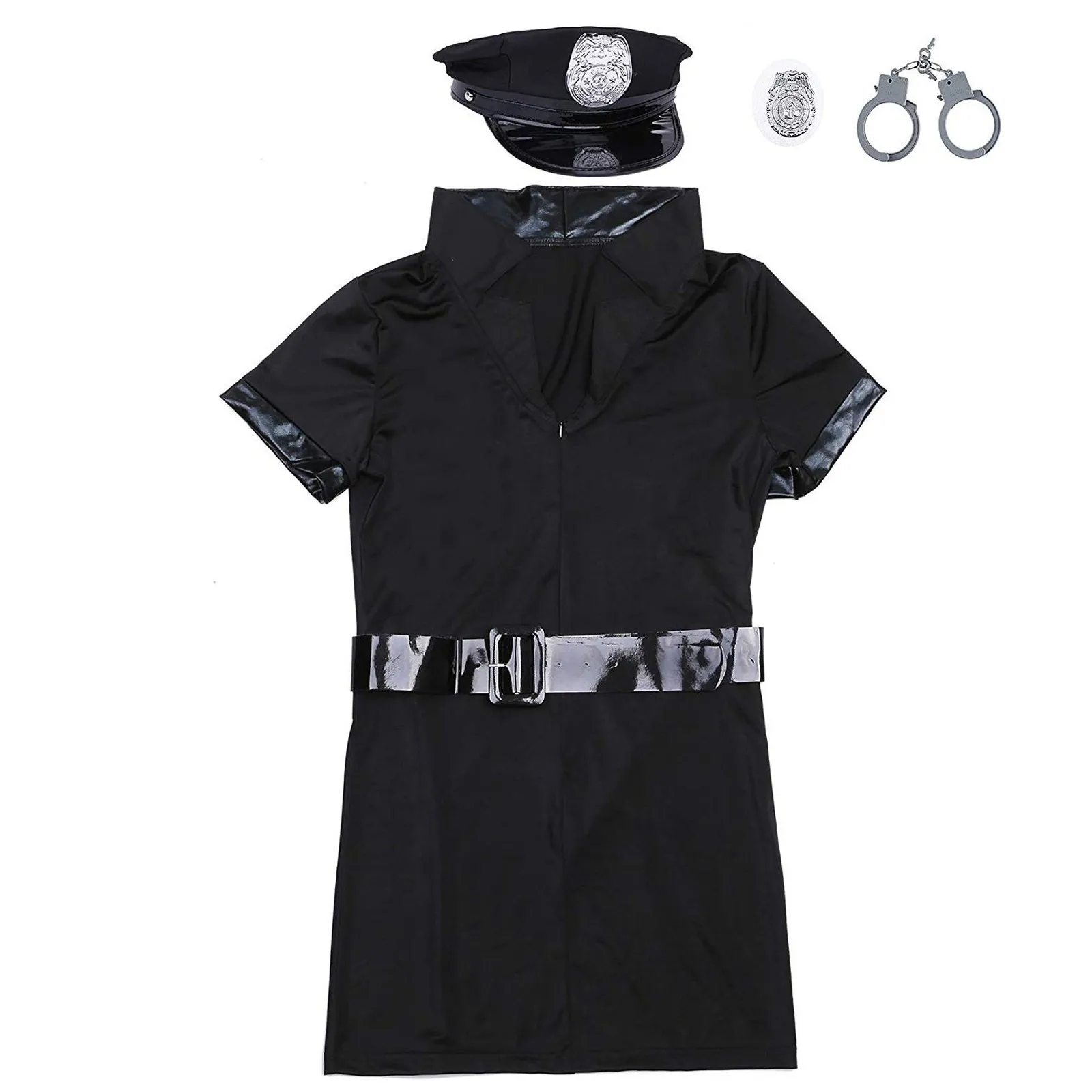 

3#Full Body Suit Cosplay Police Uniform Bar Costume Women Sexy Costume Adult Cop Uniform Outfit Artificial Leather Tight Skirt