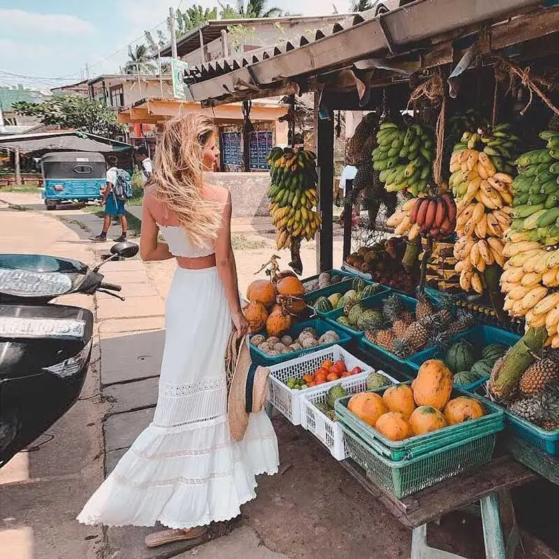 Богемный Вдохновленный Женская белая длинная юбка с накладными карманами