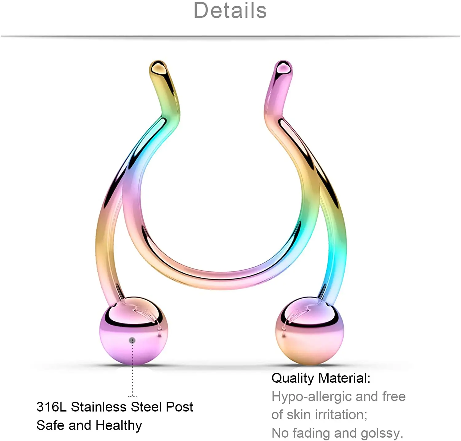 

Punk Stainless Steel Nose Ring Clip Lip Ring Earrings Spiral Hook Artificial Septum Body Piercing Jewelry Nose Rings New Style