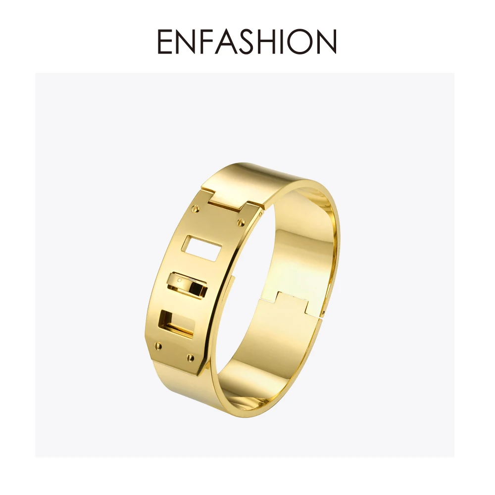 Enfashion, ювелирное изделие, панк, широкий ремень, пряжка, Браслет-манжета, золотой цвет, нержавеющая сталь, браслеты для женщин, браслет Pulseiras