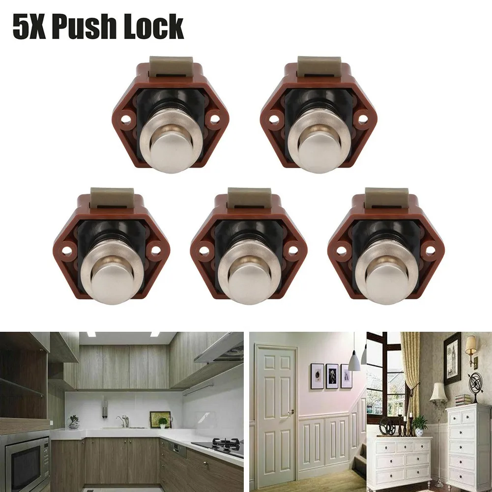 

5x Mini Push Button Catch Lock Latch Knob Drawer Cupboard Cabinet Camper Caravan Wardrobe Handles Hardware Handle Grip