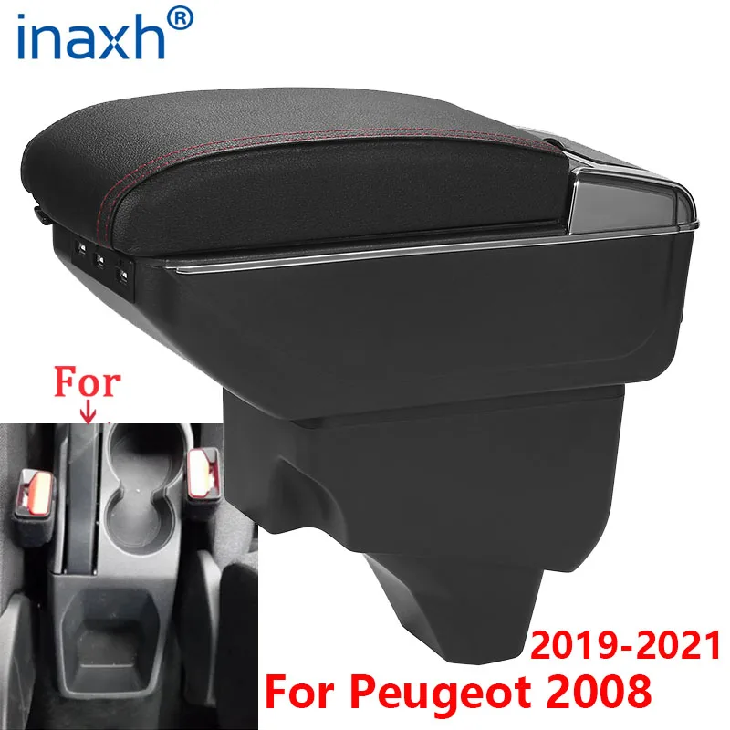 

For Peugeot 2008 Armrest For Peugeot 208 Car Armrest box 2019 2020 2021 Retrofit parts Interior Storage box accessories USB LED