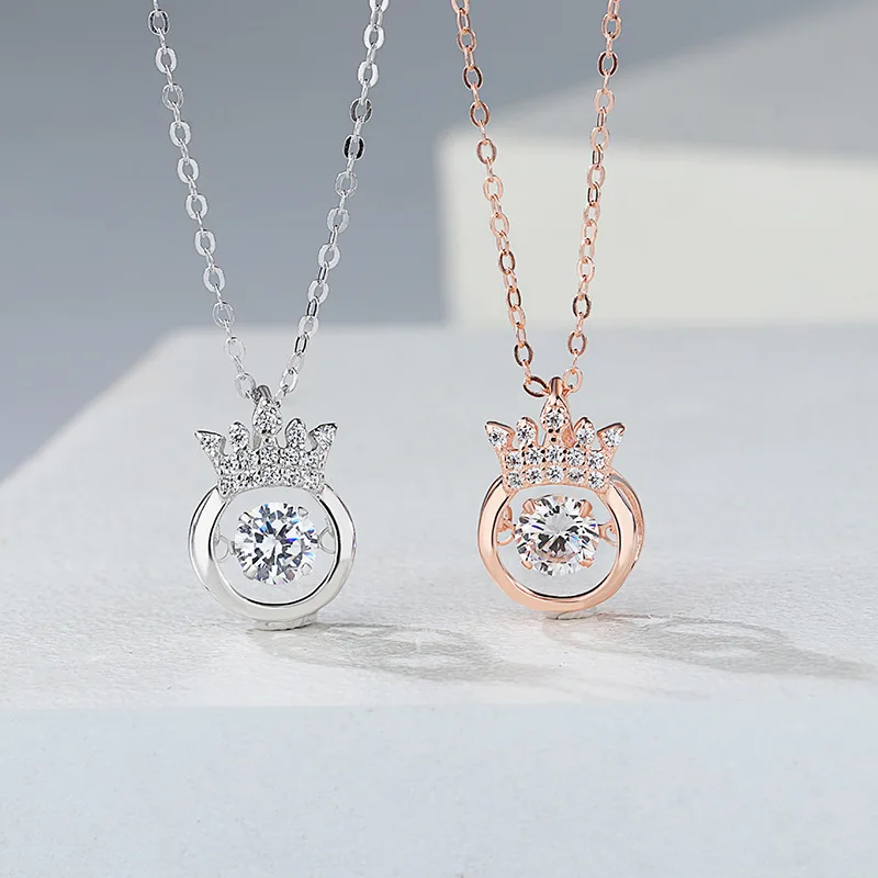 

S925 Pure Silver Crown Necklace South Korea Fashion Simple Beating Heart Clavicle Chain Pendant Women's Jewelry Accessories