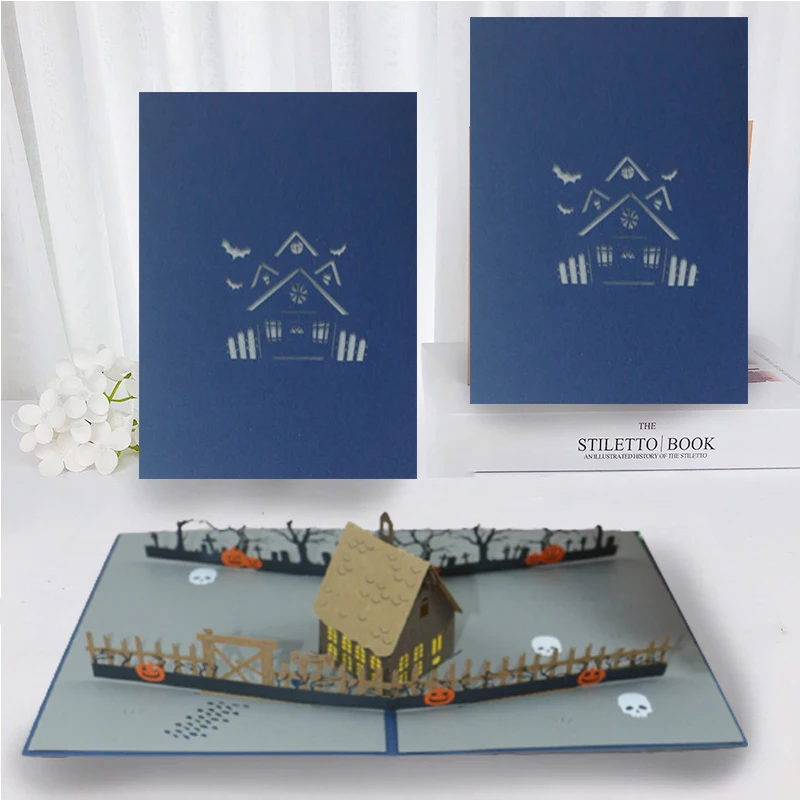 

2pcs Halloween Forest House Pop UP Cards 3D Greeting Invitation Card New Year Thanksgiving Thank You Cards Postcard with Envelop