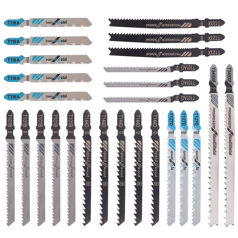 

25PCS Saw Blades T-Shank Jigsaw Blades Assorted Blades for Wood Plastic Metal Cutting Saw Blades Made with HCS/HSS/BIM