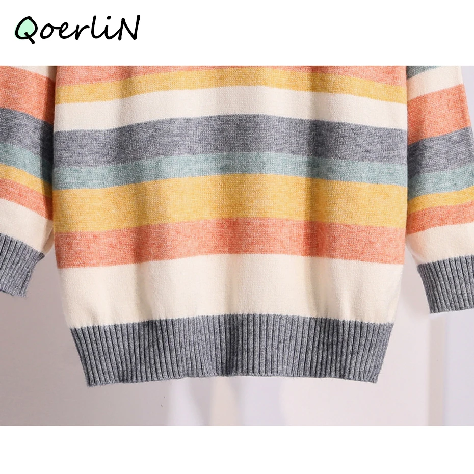 Women Winter Sweater Harajuku Rainbow Striped Pullover Female Plus Size Clothes Autumn Pulls Oversize Poncho Mujer Sueter | Женская