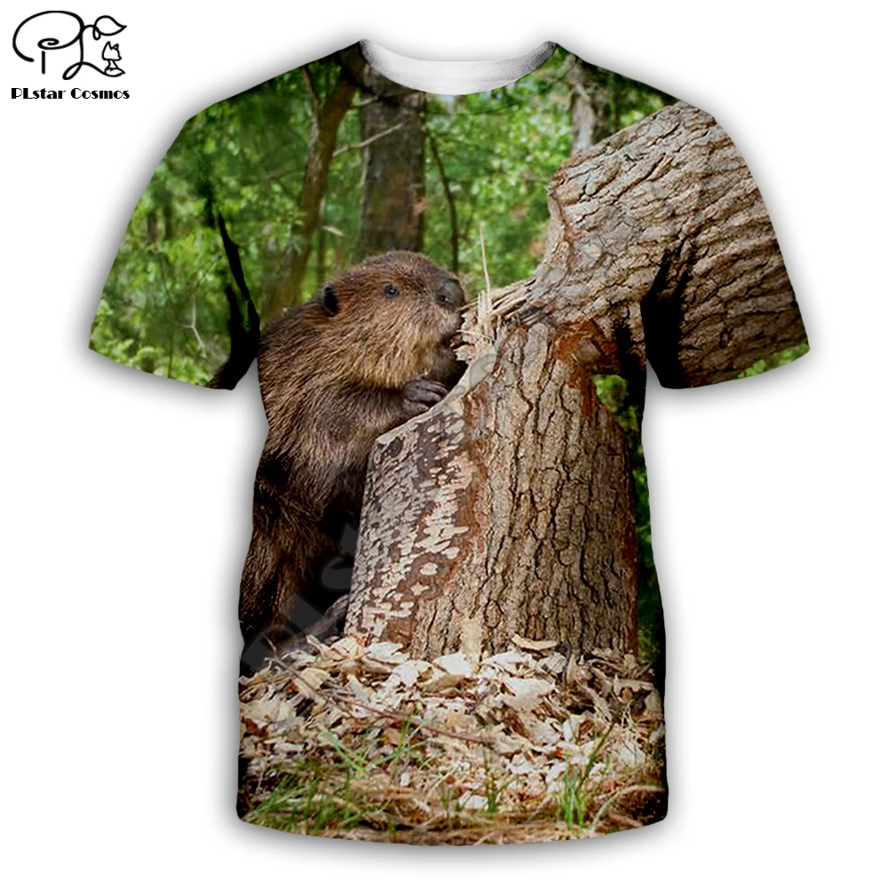 

PLstar Cosmos Summer Unisex Tops Tees Beaver dam and tree T-SHIRT For Men Women Short Sleeve O-neck Tee Tops XS-7XL