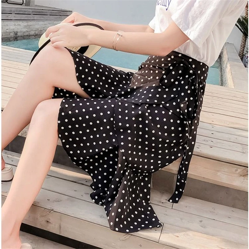 

Женская летняя юбка в горошек, с оборками и завышенной талией