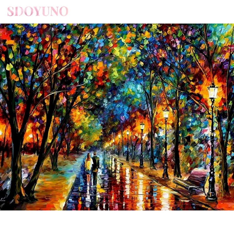 

GATYZTORY Oil Painting By Numbers Street Picture Home Decoration DIY painting on number adults Landscape Handmade Gift
