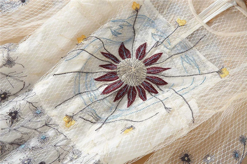 

COLOREE European 2019 Women Long Dress Vintage Embroidery Mesh Maxi Dress Long Sleeve Spring Autumn Dress For Female New Fashion