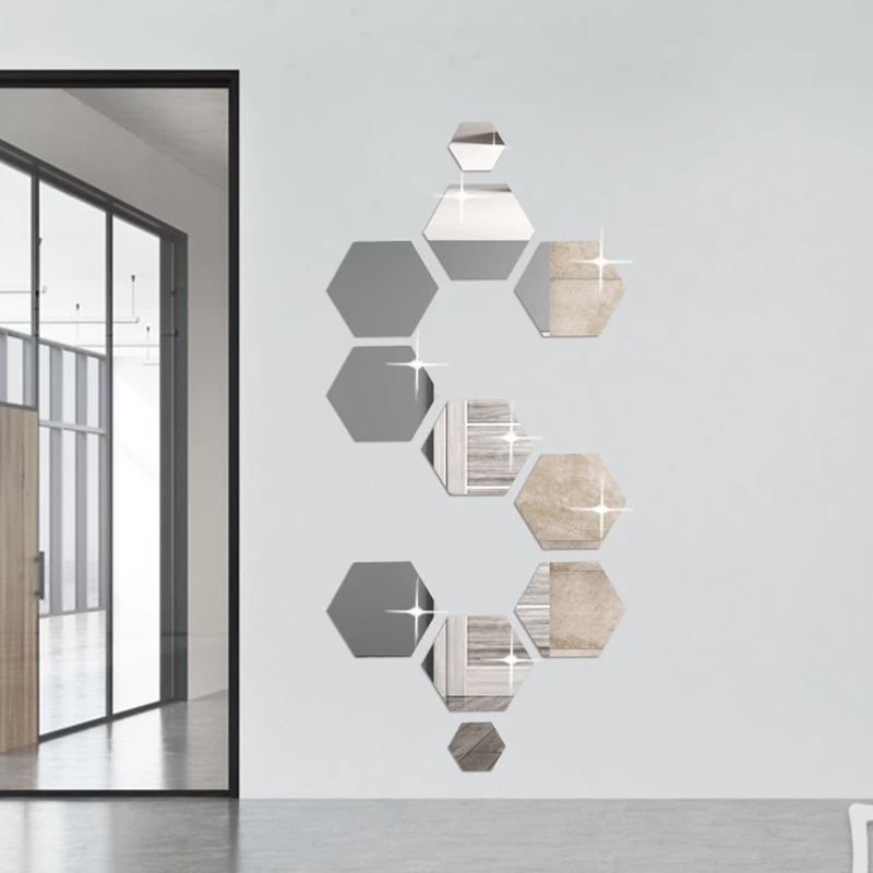 Шестигранная трехмерная акриловая стена зеркальные наклейки самоклеящаяся для