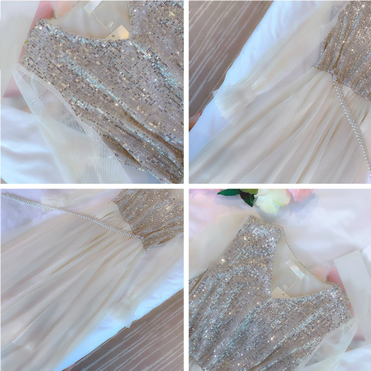 

Autumn Elegant Sequined Mesh Dress For Women Long Bell Sleeve Lady Cocktail Dresses For Weddings Robe De Cocktail Pour Mariage