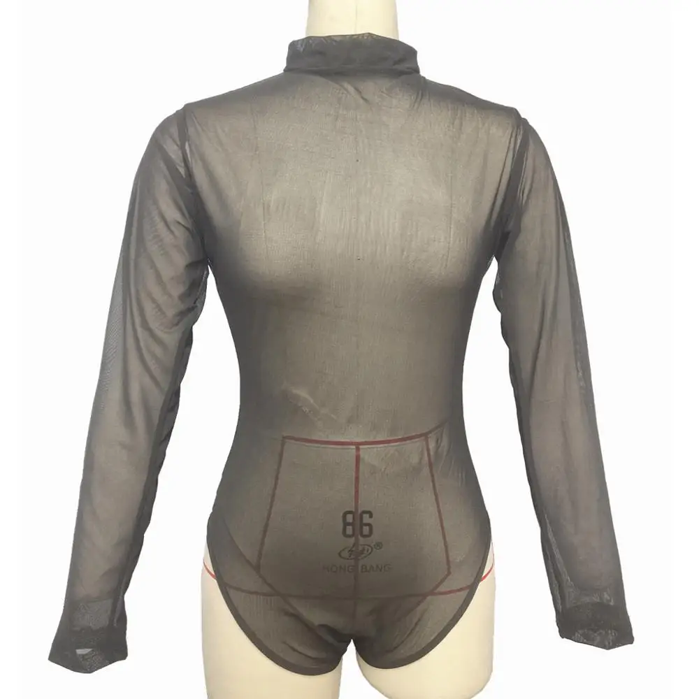 Черный сетчатый боди для женщин с длинным рукавом лето 2019 сексуальный высоким