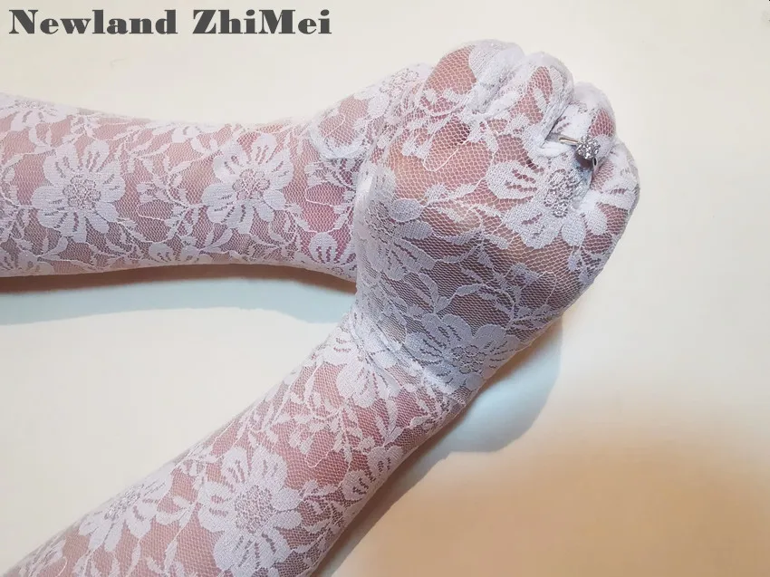 Newland ZhiMei длинные белые кружевные свадебные перчатки Дешевые Свадебные вечерние прозрачные перчатки свадебные аксессуары винтажные luva de noiva
