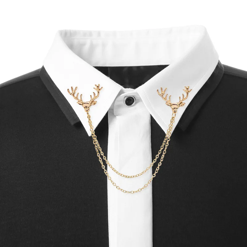 

2019 Alloy suit shirt small deer head tassel collar needle high-end Christmas animal men and women clothing accessories
