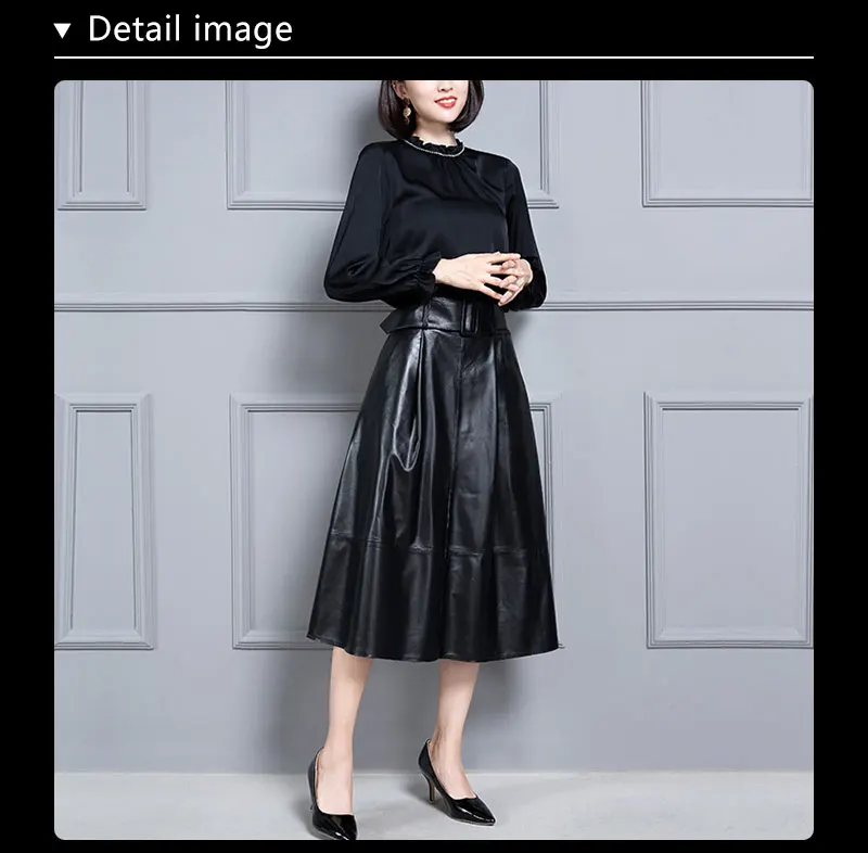Novmop, повседневный стиль, высокая талия, длинная овчина, натуральная кожа, плиссированная юбка с регулируемым поясом, jupe femme faldas LT2851