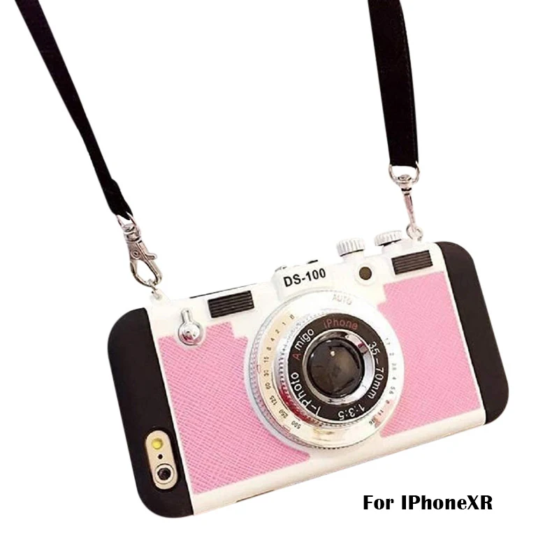 3D чехол для телефона Винтаж Камера дизайн силиконовый с длинным ремешком веревка