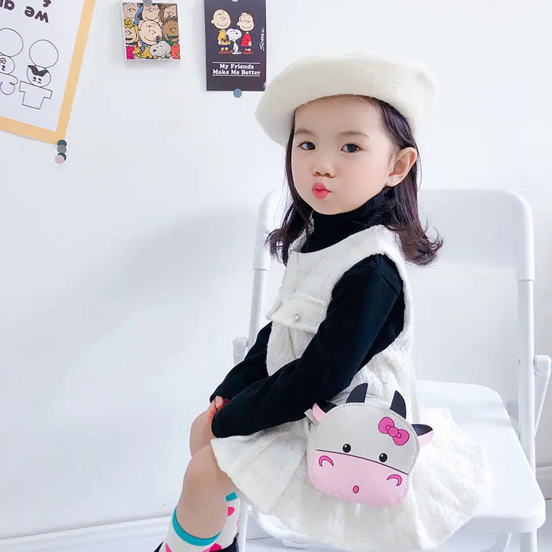 

PU Children Leather Shoulder Bags Kids Messenger Bags 3D Animal Cow Toddler Crossbody Bags Baby Girls Cartoon Hand Bags Purses