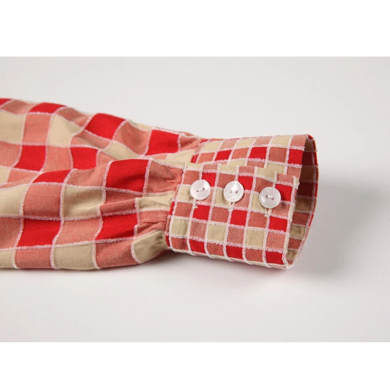 Женская клетчатая блузка однобортная во французском стиле с длинным рукавом и