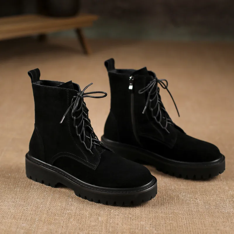 

ASUMER 2021 Top Quality Genuine Leather Ankle Boots Women Winter Wool Snow Boots Cross Tied Square Heel Casual Shoes Woman