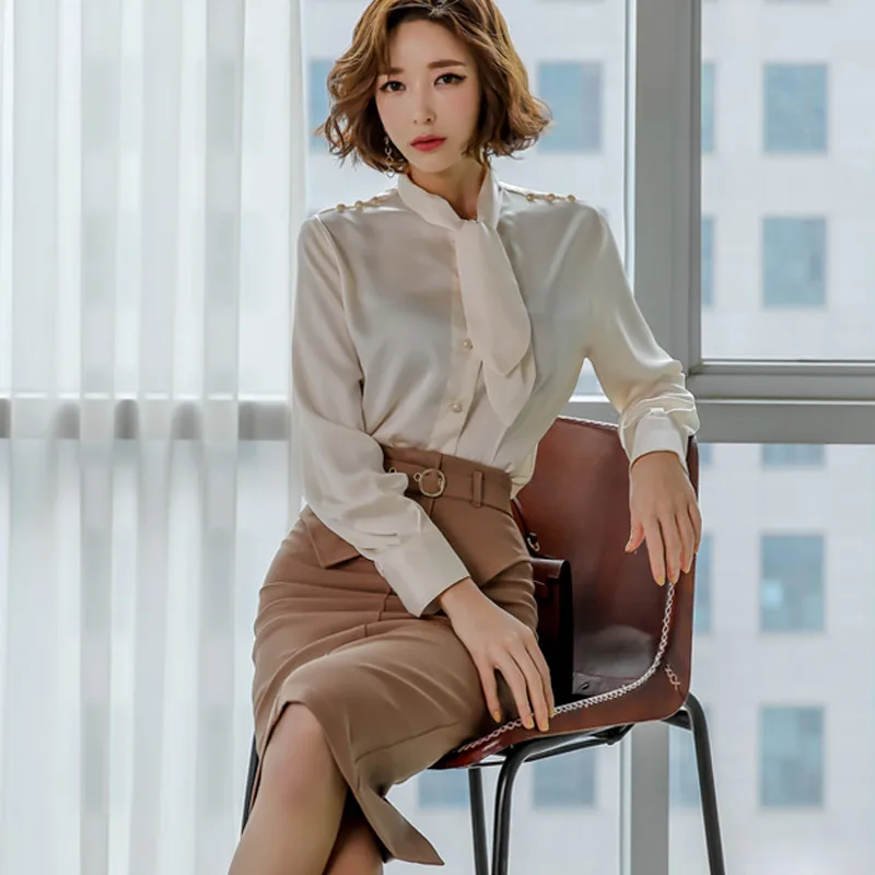 Женский комплект из двух предметов Офисная Дамская весенне осенняя рубашка