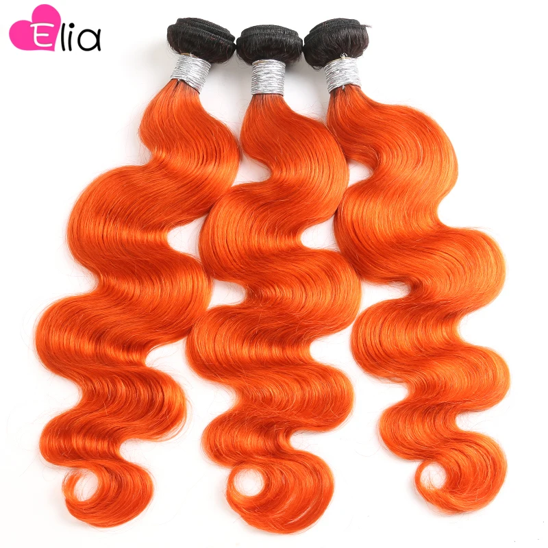 

1B оранжевые волнистые человеческие волосы, пучки бразильских волос для наращивания для женщин, пупряди 100% человеческих волос, пупряди чело...