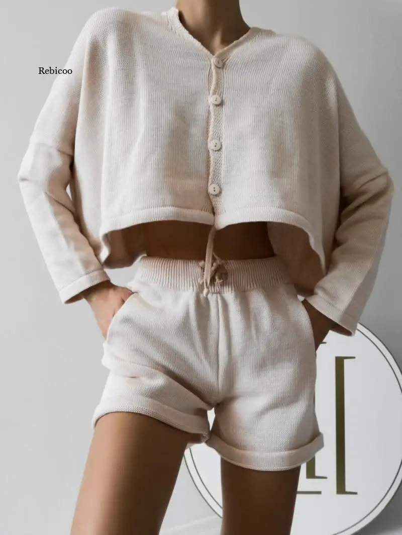 

2021 New Women's Clothing European and American Summer Fashion Casual Loose Sweater Shorts Suit Two-Piece Female