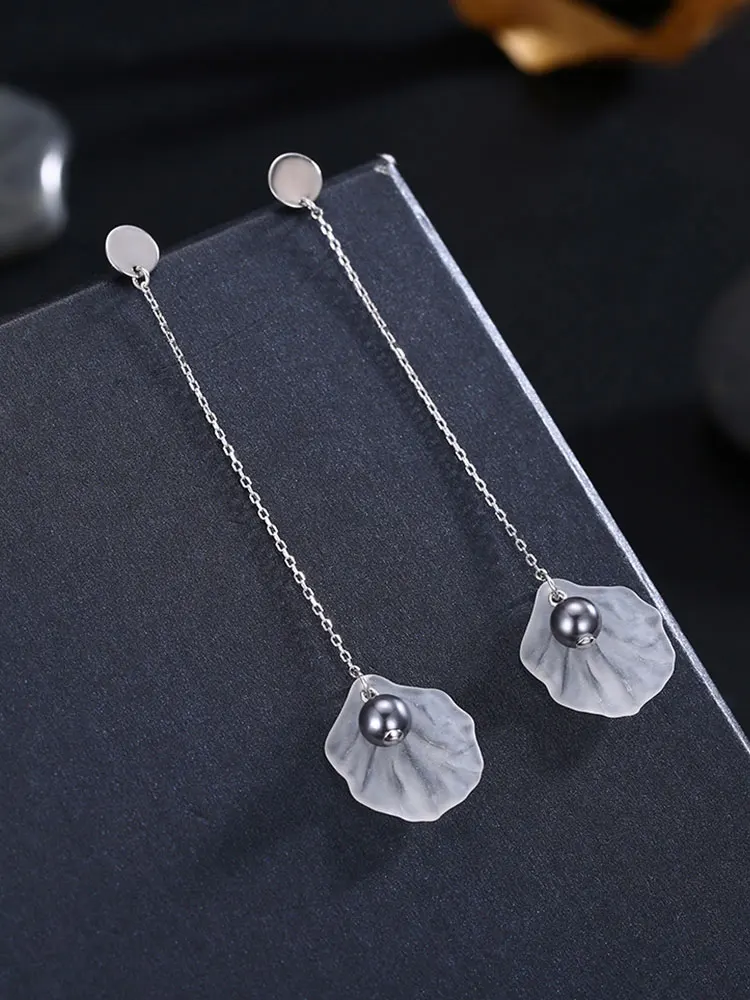 

ZEMIOR Long Tassel Women Earrings 925 Sterling Silver Sector Shell And Imitation Pearl Drop Earring Female Fine Jewelry Best