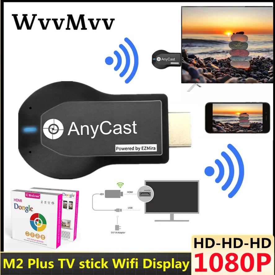 ТВ-флешка WVVMVV HD 1080P M2 Plus HDMI Wi-Fi дисплей ТВ-приемник Anycast DLNA совместный экран для IOS