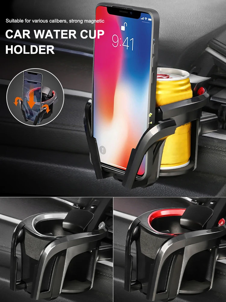 

Car Air Vent Mount 2 In 1 Cup Holder Phone Mount Adjustable Beverage Water Bottle Holder Vehicle Cup Stand Bracket Auto Interior