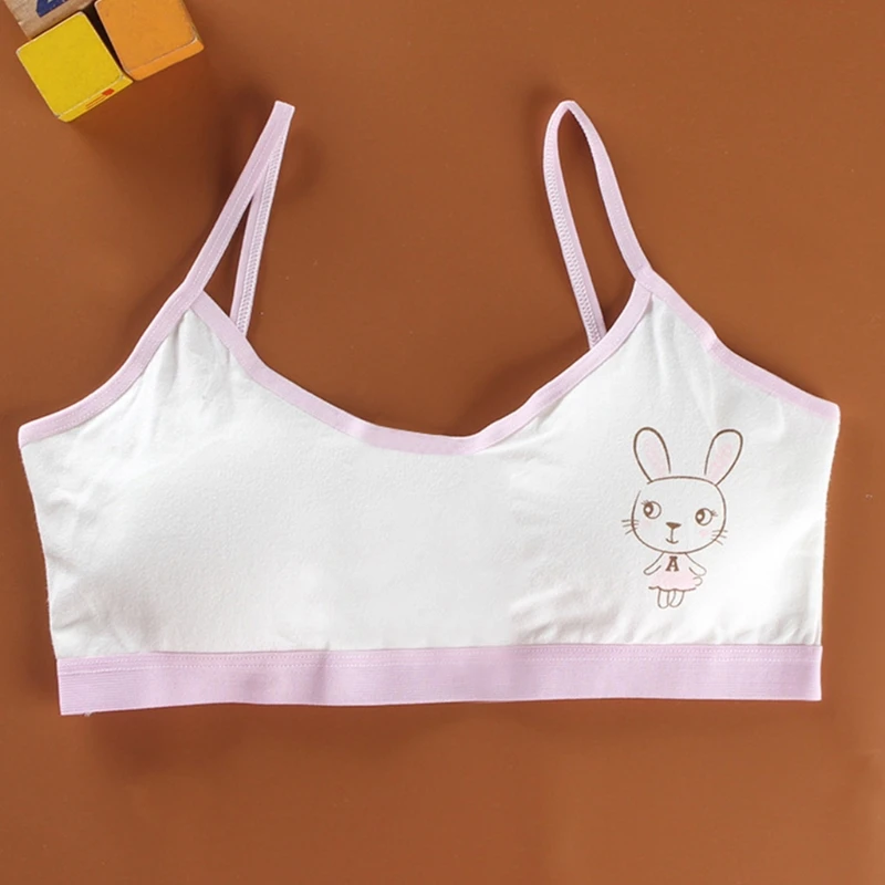 Young Teenager Girls Cotton Cartoon Rabbit Underwear Sport Bra Wireless Puberty X3UE