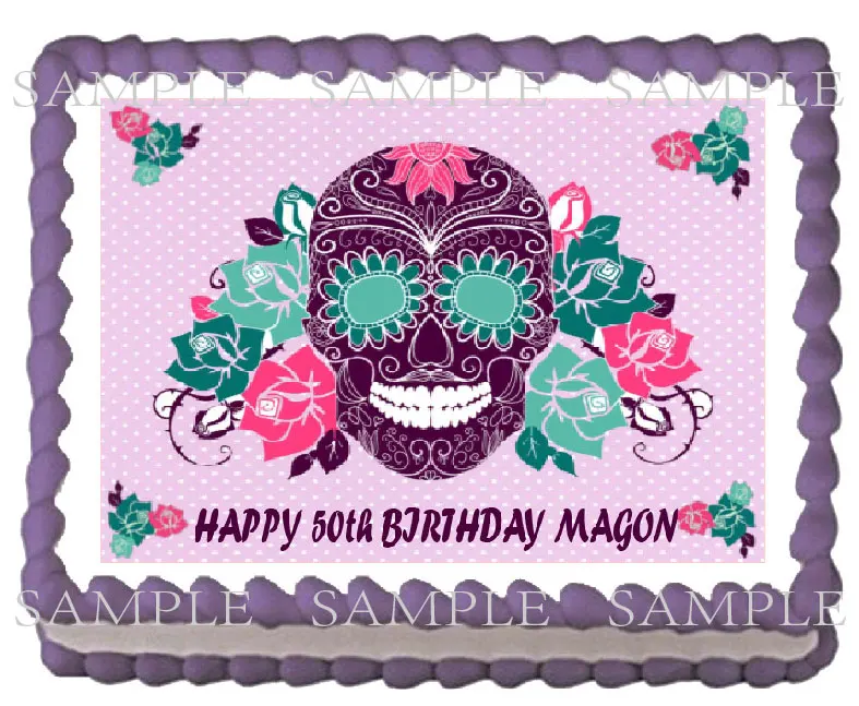 Сахарный Череп День мертвых съедобных тортов Топпер вафель рисовая бумага для