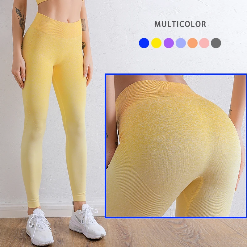 

Seamless Gradient Leggings For Women Ombre Yoga Pants High-waist Tight-fitting Elastic Hip-lifting Running Sports Fitness Tights